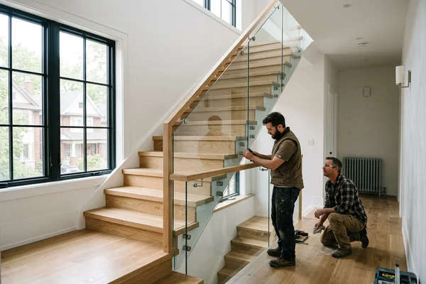 Complete new oak staircase with a frameless glass railing