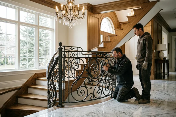 Curved Italian-style wrought iron railing in a Woodbridge home