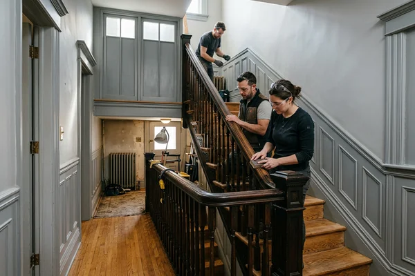 Restored 1908 Riverdale semi oak staircase