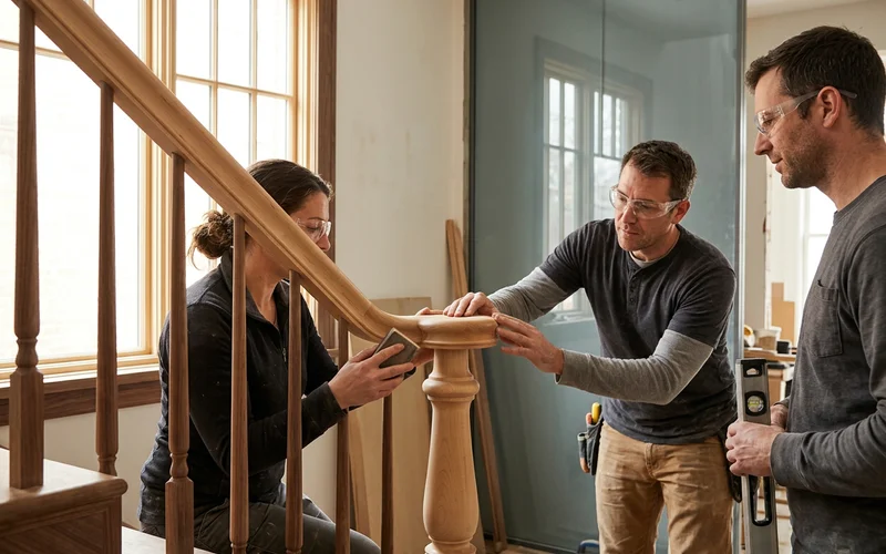 Walnut U-shape staircase with maple handrail and gooseneck transition in a Rosedale home