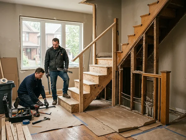 Temporary access stair set up while the old staircase is removed